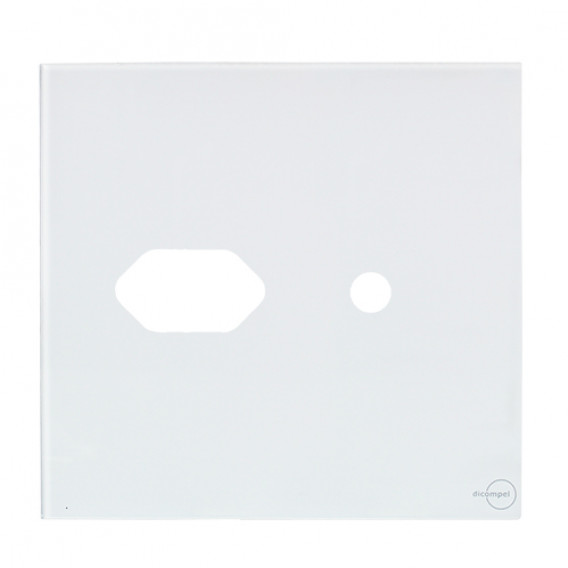 Placa p/ 1 Tomada + furo 4x4 - Novara Glass Branco